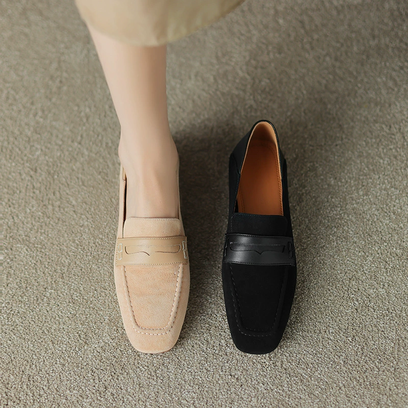 Нерасточительные гигантские легкие ~ кожаные лоферы Feichi с квадратной головкой, женские туфли на грубом каблуке в стиле ретро