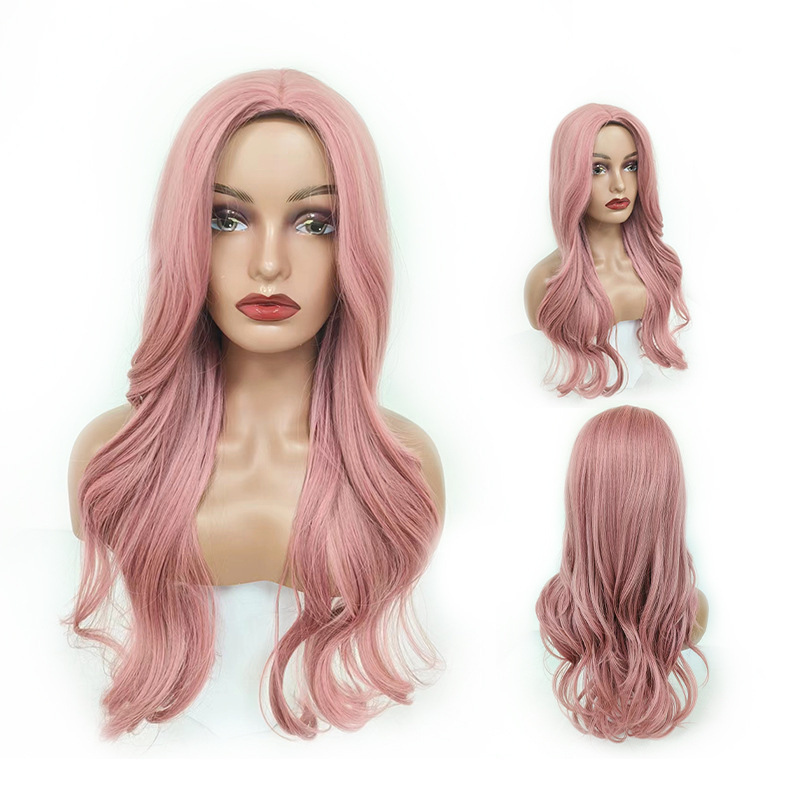 European and American wig hot long curly hair pink gradient natural full top wig set factory wholesale rose Net wave roll European and American wig hot long curly hair pink gradient natural full top wig set factory wholesale rose Net wave roll