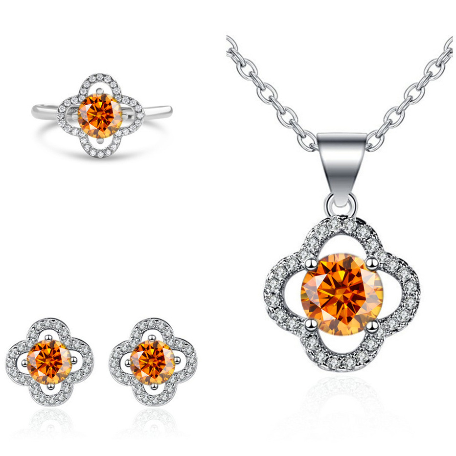 Moissanite tetrahedral pendientes de plata esterlina S925 pendientes collar conjunto de anillo con certificado GRA especialización transfronteriza