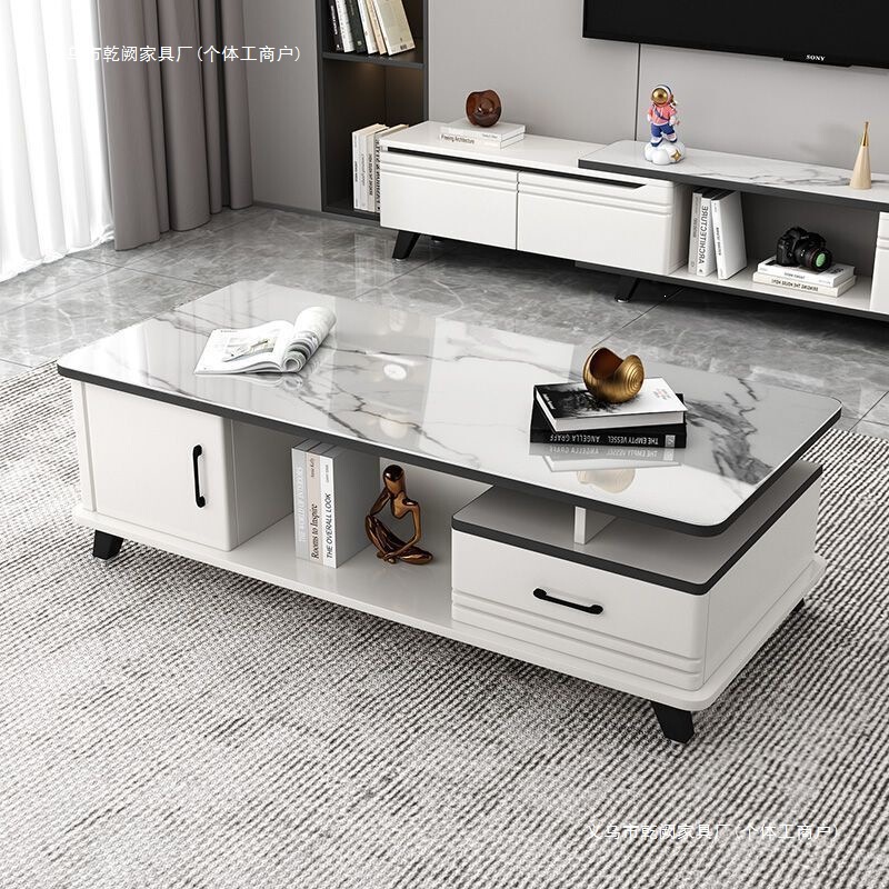 Special Offer Coffee Table for Living Room, Home Use, Light Luxury Modern Minimalist Coffee Table and Tv Cabinet Set, Small Apartment Tempered Glass Tea Table