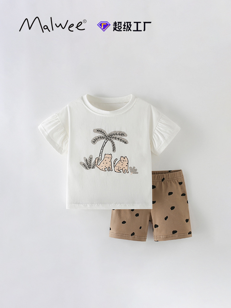 Traje de niña malwee transfronterizo verano nuevo servicio a domicilio camiseta casual de cuello redondo de dos piezas para niños europeos y americanos