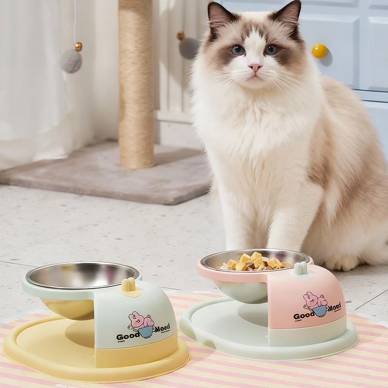 Tazón de gato suspendido de acero inoxidable Tazón único de color dopamina para mascotas Tazón de alta protección cuello de agua potable Tazón de perro Tazón de arroz Teddy