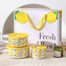 小清新陶瓷带盖面碗家用汤碗套装微波炉便当盒年会福利节日礼品