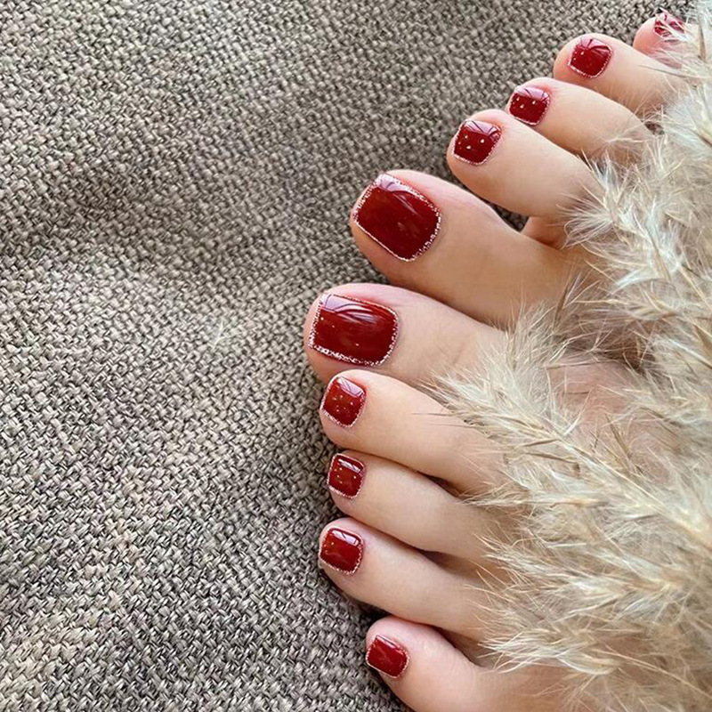 24 pieces of fashion trend gold edge glitter pink toenail finished nail piece detachable full cover toenail patch