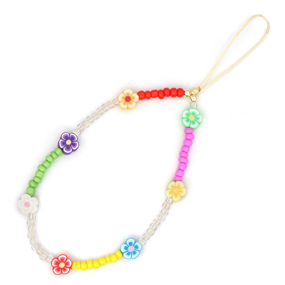 Korean style color millet beads daisy soft pottery mobile phone chainpicture6