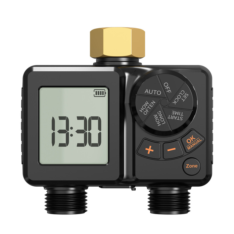 2026 Cross-Border New Product Lithium Battery Copper Head Irrigation Timer Dual-Way Water Valve Outdoor Garden Watering Timer