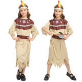 Хэллоуинская одежда для взрослых мальчиков и девочек серо -индийская одежда коренная одежда дикаря