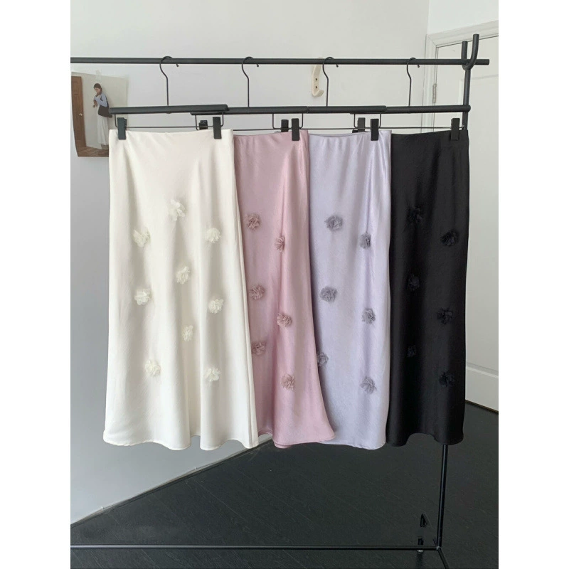 Южнокорейская юбка Dongdaemun в стиле французского шика, ацетатная юбка-рыбий хвост с цветочным принтом, высокая талия, стройная и стильная.