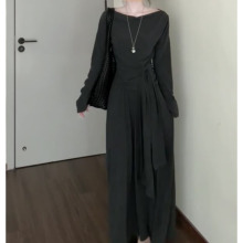 法式高级感灰色长袖连衣裙子女2025新款秋冬韩系穿搭一整套装长裙