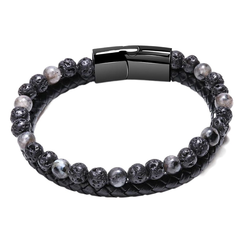 Pulsera de piedra natural transfronteriza para hombres, hebilla magnética de piedra de ojo de tigre de piedra volcánica, fabricante de joyería de cuerda de piel de vaca trenzada, venta directa