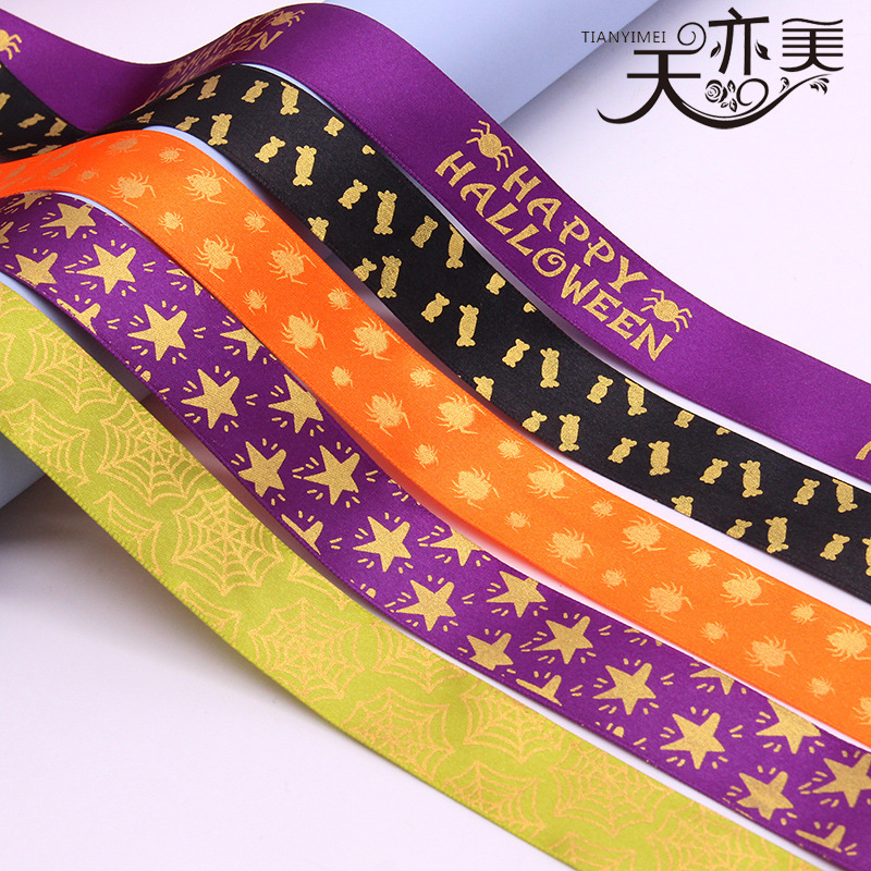 2,5 cm estampado en caliente de oro rosa cinta DIY regalo de Halloween cinta tianyi belleza impresión Candy cinta araña