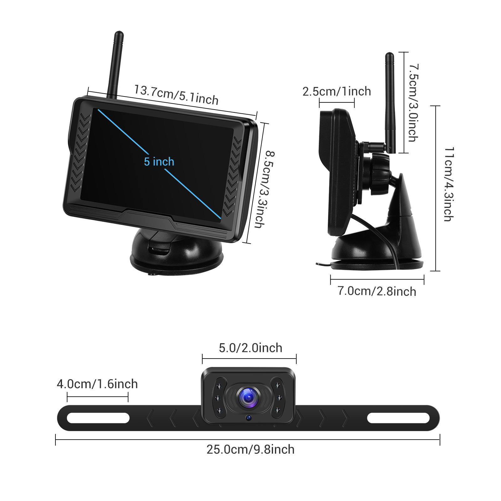 Cross-border 5inch HD AHD Car Monitor Digital Wireless Single-Channel Video Input Reverse Rearview Camera