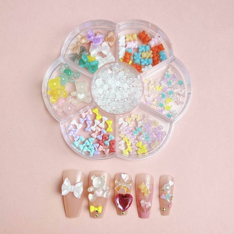 30g Weight Nail Decoration Accessories Nail Supplies 1 Set Quantity Resin Material Bow Knot Pattern Simple Style Style 7-Grid Mixed Bow Pearl Nail Beauty Ornament Girl's  Style Mini Small Bow Tie Nail Material Package Box 7