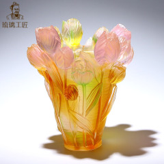 淄博古代ガラス工芸品装飾品リビングルームハイエンド装飾クリエイティブチューリップ花瓶ライト高級ハイエンド
