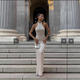 亮片晚会礼服长款宴会修身鱼尾优雅名媛派对年会亮片连衣裙跨境