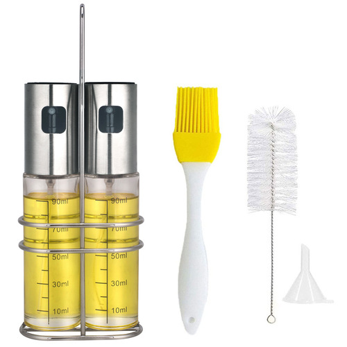 Atomizing Set: Oil & Vinegar Glass Spray Bottle, Stainless Steel BBQ Oil Dispenser, Stainless Steel Spray Bottle