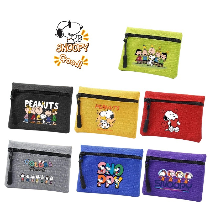 New Snoopy Printed Oxford Cloth Solid Color Mini Zipper Coin Purse Key Storage Bag