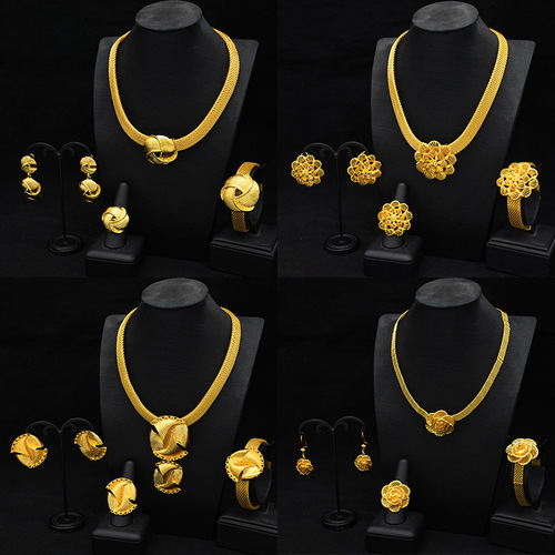 Bestselling European and American jewelry set necklace bracelet earrings ring Vietnamese sand gold women's jewelry set wholesale