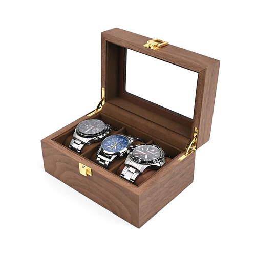 New Wholesale Walnut 3 Position Watch Box Retro Wooden Watch Storage Box Display Wooden Box