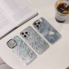 iPhone17Pro max、Apple 16携帯電話ケース15/14に適した高級フェザーパターン、電気メッキレンズグリッター
