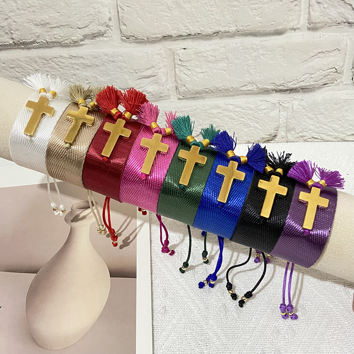 Cross-Border Hot-Selling European and American Style Stainless Steel Cross Tassel Bracelet Adjustable Bracelet Women's Fashion Bracelet