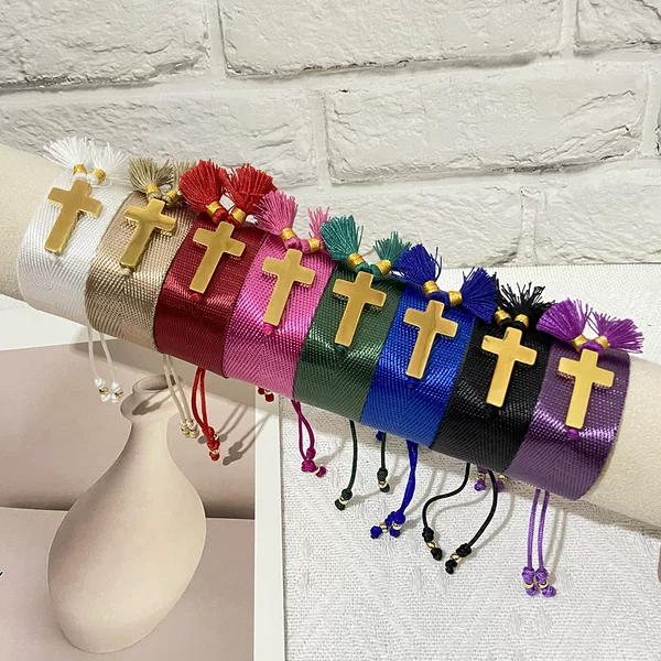 Cross-Border Hot-Selling European and American Style Stainless Steel Cross Tassel Bracelet Adjustable Bracelet Women's Fashion Bracelet