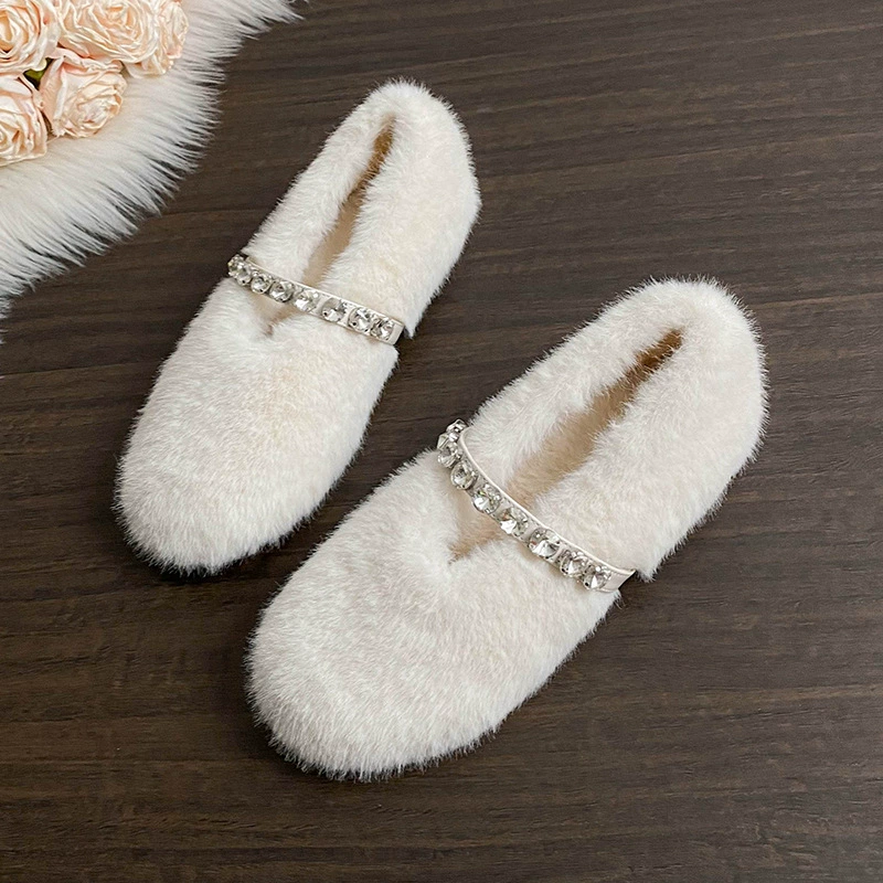 Один размер больше, женские зимние туфли-мэри-джейн без застежек с плюшевой подкладкой, новый стиль, женская обувь больших размеров 41–43.