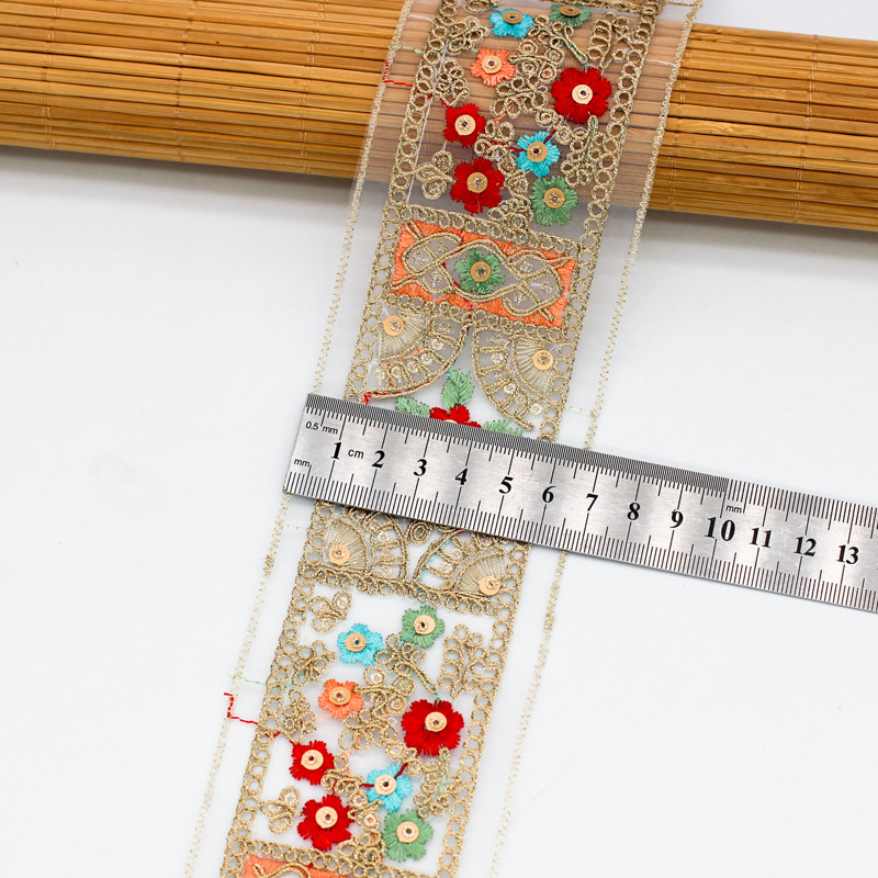 Nueva organza multicolor lentejuelas bordado de encaje de la industria pesada estilo étnico accesorios de ropa 7cm de ancho accesorios cinta