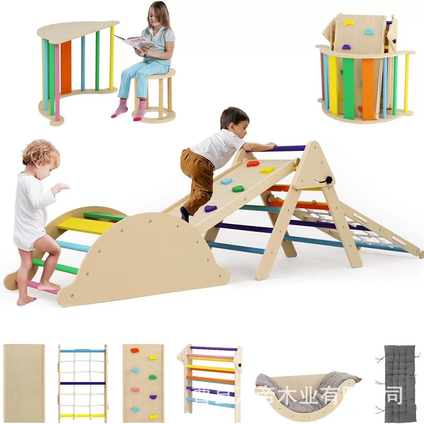 跨境婴儿攀爬架宝宝感统训练床边攀爬实木家用室内儿童滑滑梯组合