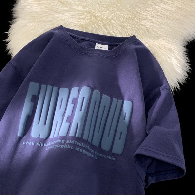 Camiseta de manga curta de espuma impressa com letras para homens, marca moderna de verão de algodão puro, roupas de base de meia manga_voghion.com