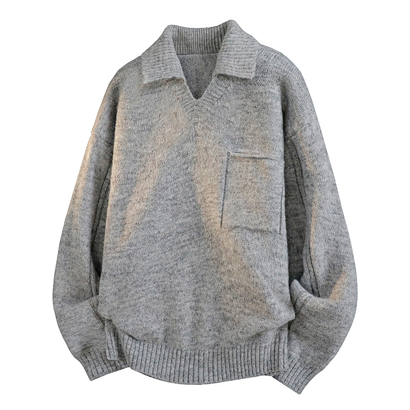 Men's Sweater with a Turn-Down Collar for Autumn and Winter, Fashionable Casual Loose Warm Thickened Knitwear for Men Cross-Border