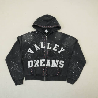 Vale Valley 美式高街字母3d印花复古水洗做旧毛圈宽松连帽卫衣开