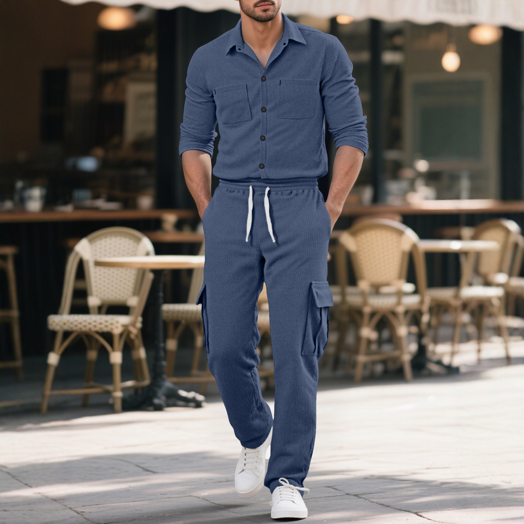 Transfronterizo Amazon nueva camisa de mangas largas para viajeros de Detroit, pantalones largos con mecha de lámpara, chaquetas casuales para hombres