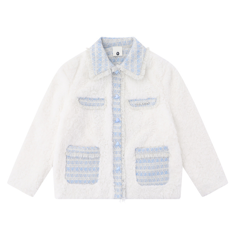 YPRS Men's French Design Style Chanel Style Cardigan Coat Women's Autumn and Winter Lamb Fleece Stitching Slim Niche Top