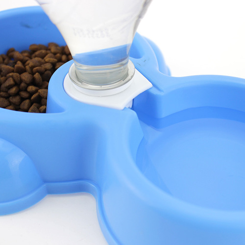 Wholesale bear pet bowl, plastic dog bowl, feeding and drinking fountain, pet double bowl, cat bowl