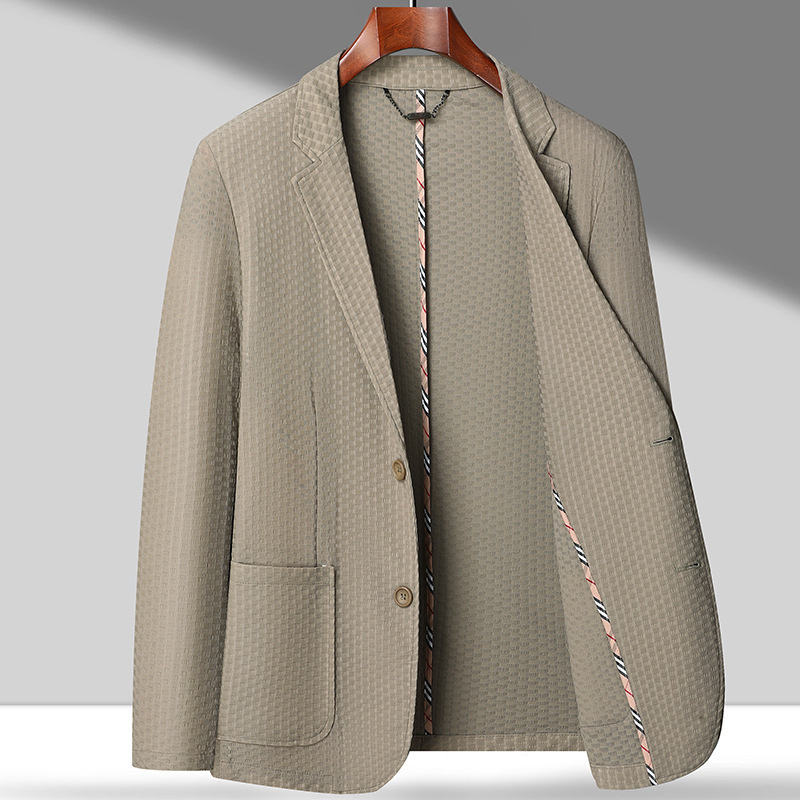 Jin Ammonia Stretch Ice Silk Suit Men's Spring and Summer Non-Lit Edge Casual Suit Non-Ironing Single Western Jacket 2317 Thin