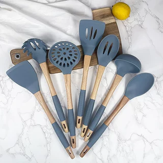 木柄硅胶铲厨具7件套 北欧风厨房工具不粘锅铲子 工厂现货
