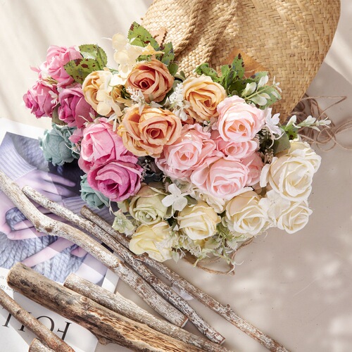 Manufacturer of Wholesale European-style Rose INS-style Artificial Flowers for Home Decoration Cross-border Wedding Decor MW55504