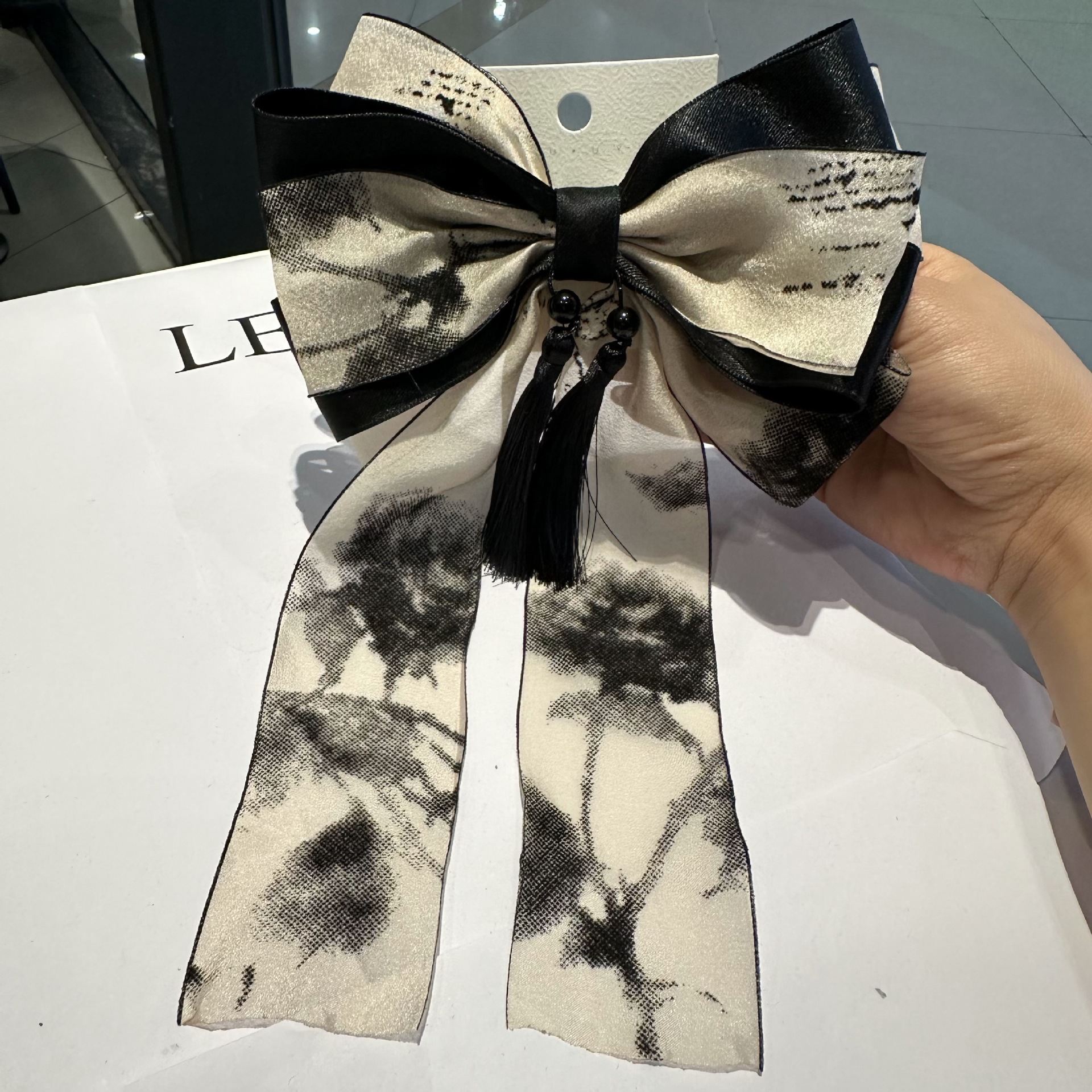 新中式飄帶大蝴蝶結髮夾盤發國風墨畫頂夾溫柔氣質優雅流蘇頭飾女