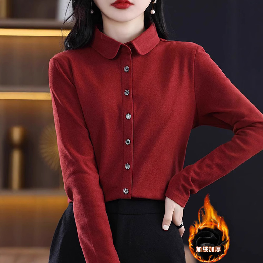 양면 벨벳 셔츠 여성 가을과 겨울 2024 새로운 외국 스타일의 기모 두꺼운 재킷 작은 셔츠 긴 소매 셔츠