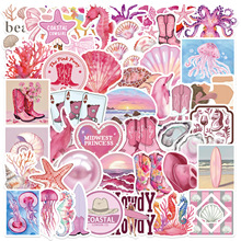 50张粉色海岸女孩涂鸦贴纸装饰吉他笔记本行李箱DIY防水跨境批发