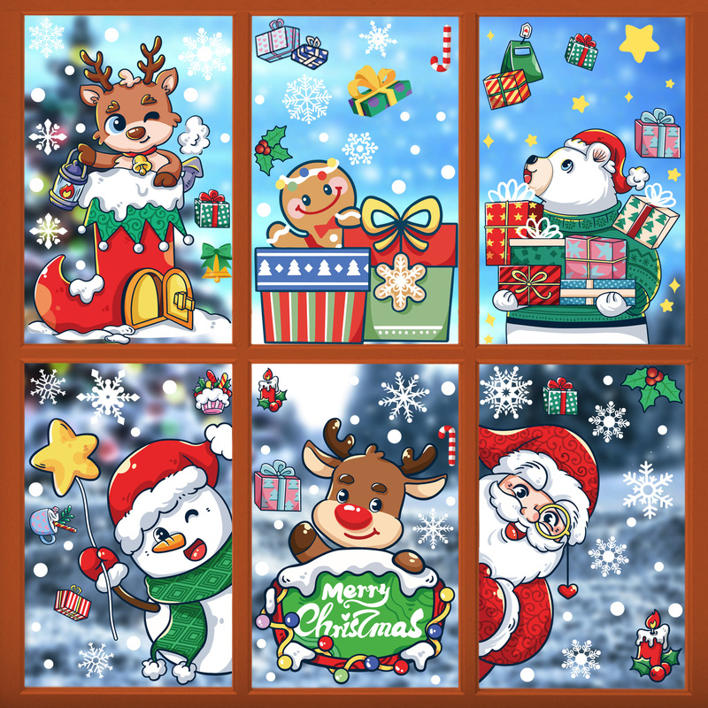 クリスマス装飾品雪花シールクリスマス楽しい老人雪だるまヘラジカ静電貼りクリスマスパーティー配置|undefined