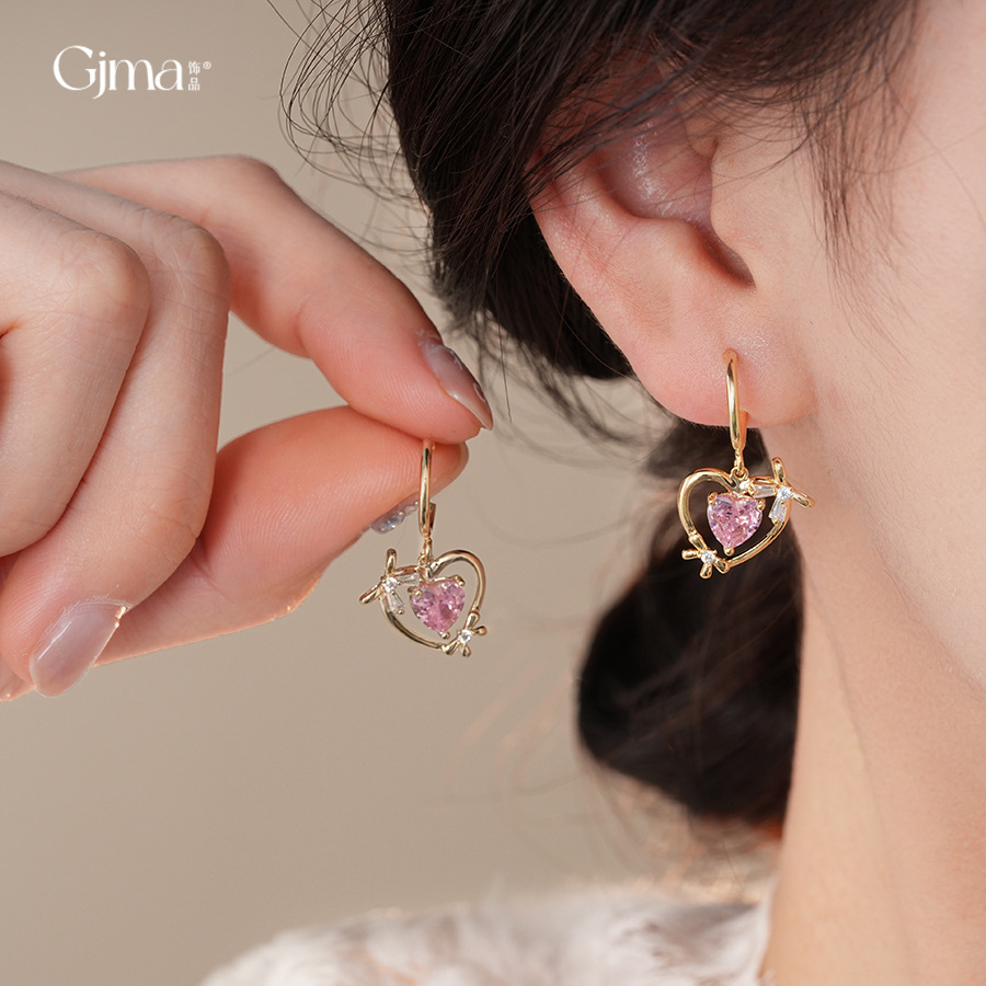 Cute brand earrings with zircon with bow