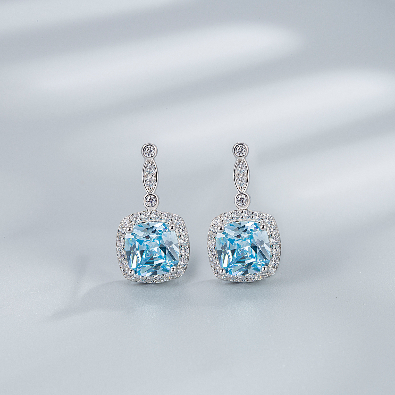 Geometric Pattern Sterling Silver 925 Silver Jewelry Set Ocean Blue Star Jewelry   Necklace Ear Stud Ring