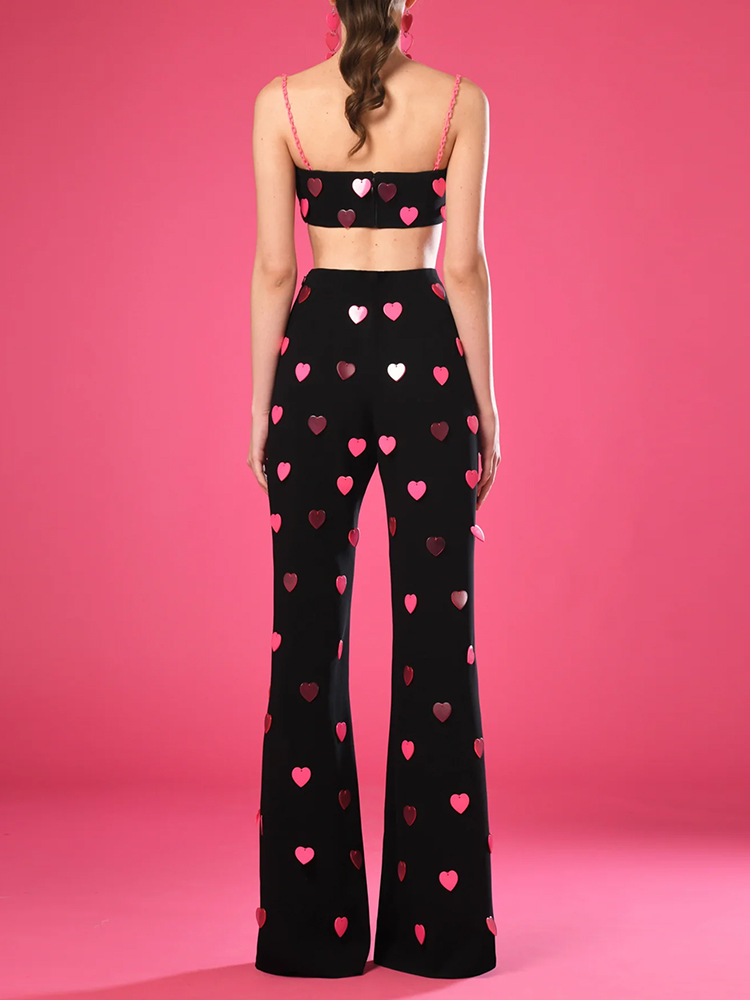 Spring Summer Heart Shaped Sequin Sling Vest Pants Two Piece Set 5 Spring Summer Heart Shaped Sequin Sling Vest Pants Two Piece Set