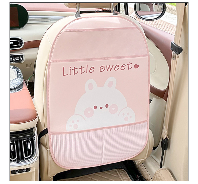 Cute Car Seat Back Anti-Kick Pad Cartoon Print Car Anti-Dirty Anti-Wear Pad Multi-Functional Storage Car Supplies