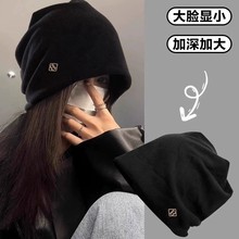 新款韩系套头堆堆帽金属小标冷帽秋冬宽松大头围显脸小百搭包头帽