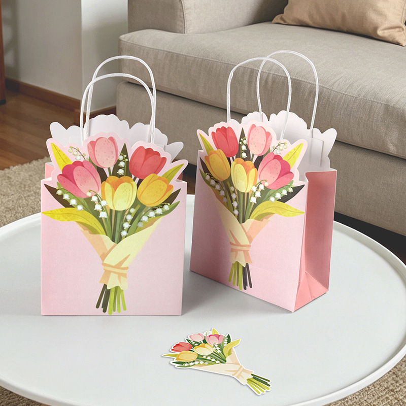 Creative Pink Tulip 3D Bouquet Gift Bag, Thick White Cardboard Tote Bag, Souvenir Packaging Paper Bag Creative Pink Tulip 3D Bouquet Gift Bag, Thick White Cardboard Tote Bag, Souvenir Packaging Paper Bag
