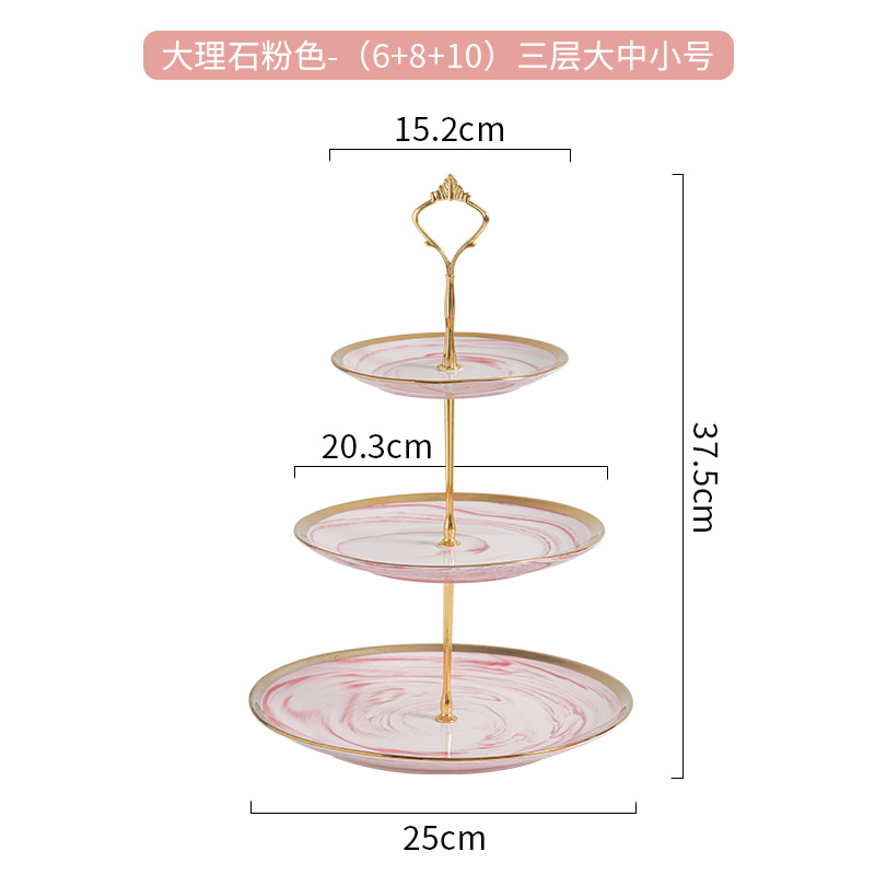 Estilo europeo de tres capas de cerámica marmolado plato de fruta té de la tarde ins estilo pastel banquete de boda bandeja de postre