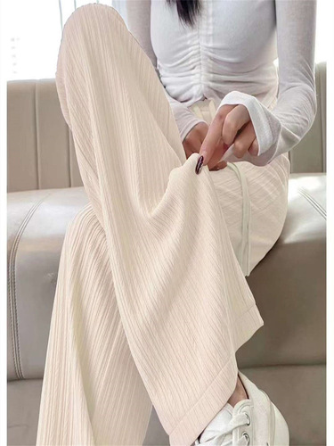 Summer Seven-Color Cloud Pattern Women's High-Waisted Slimming Narrow Straight Ice Silk Wide Leg Pants Casual Floor-Length Pants